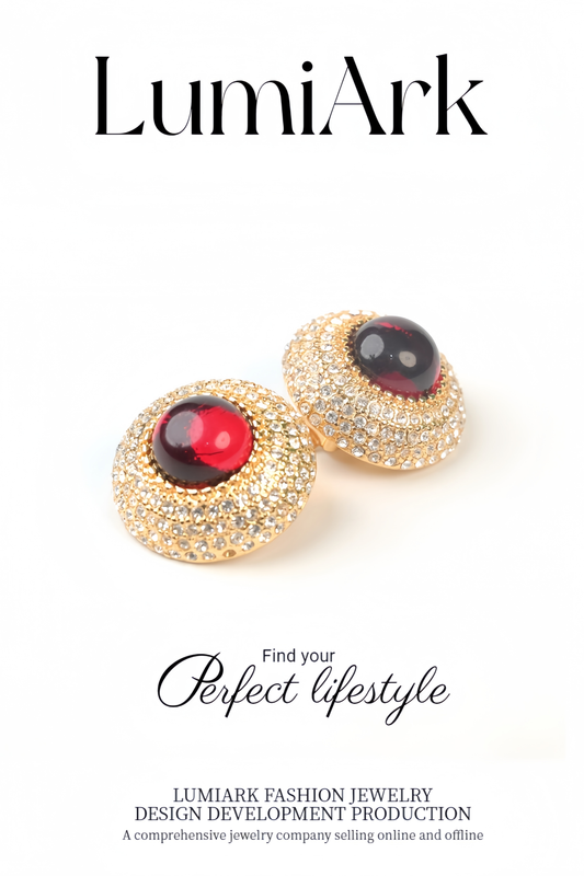 Red Round gemstone Earrings
